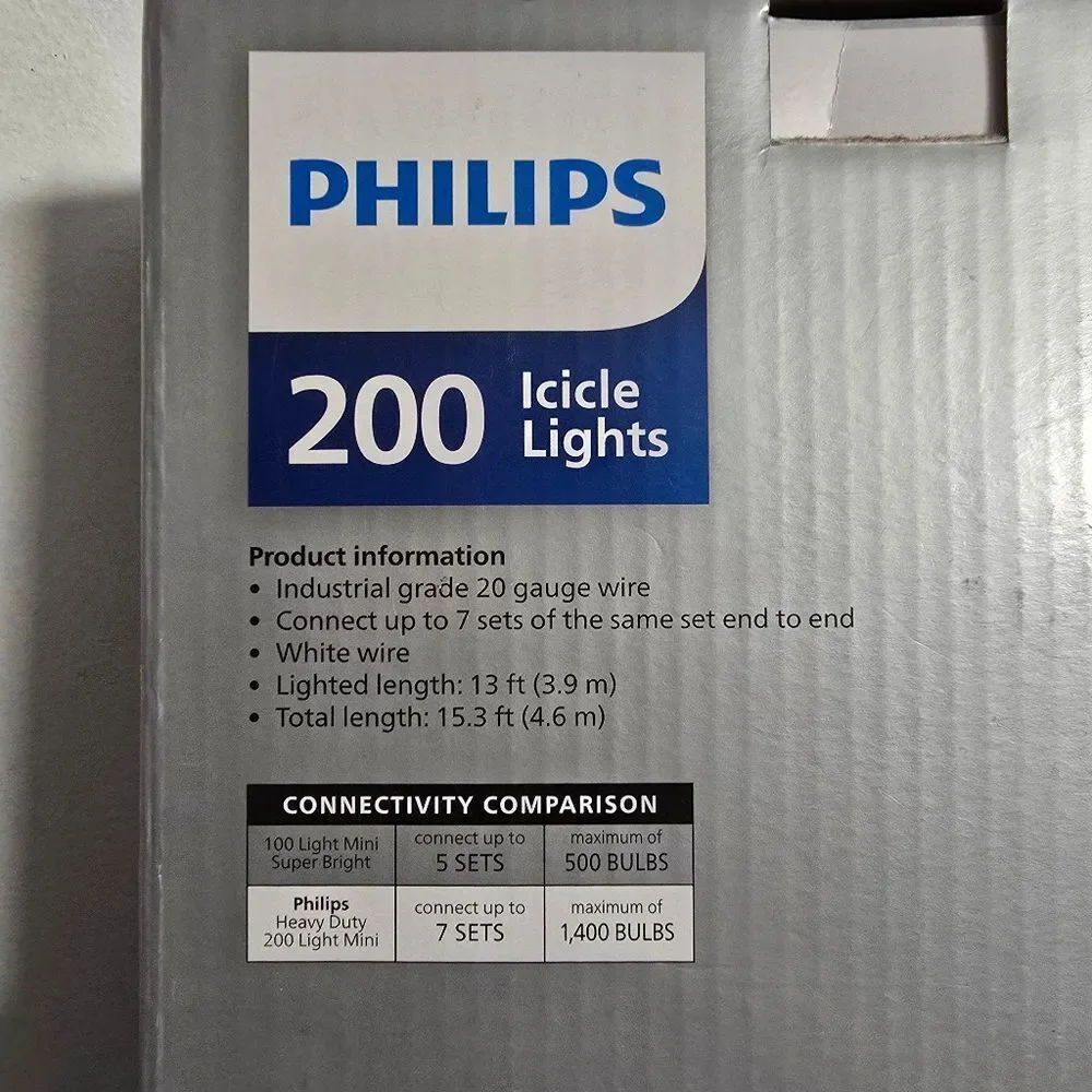 200ct Philips Heavy Duty Incandescent Smooth Mini Icicle Lights with White Wire